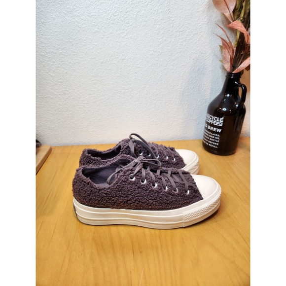 Converse All Star Low Top Teddy Fleece Bouclé Platform Sneakers Women 7.5 - Picture 4 of 8
